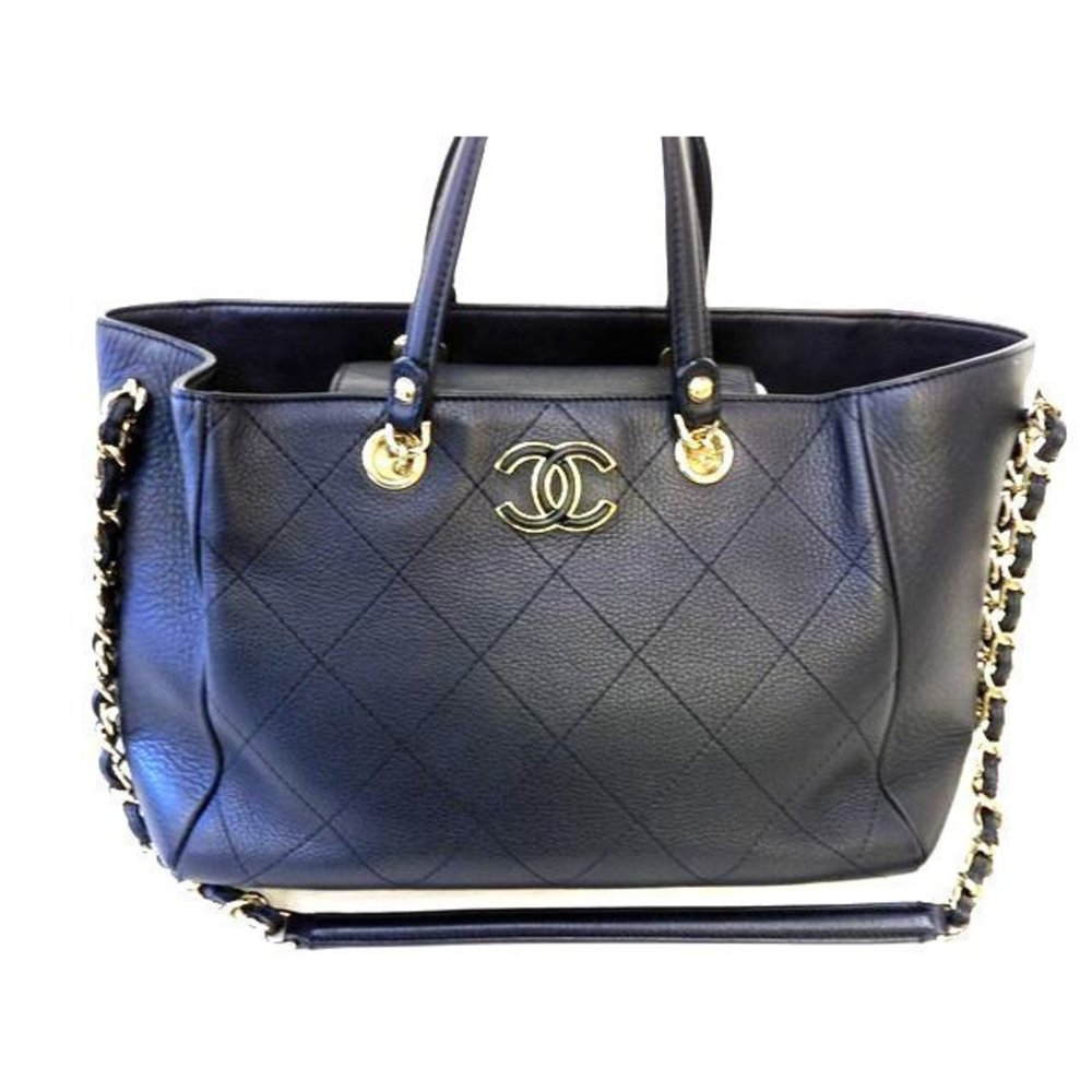 Chanel Small Shopping Bag Leather Coco Mark 2Way Tote Black